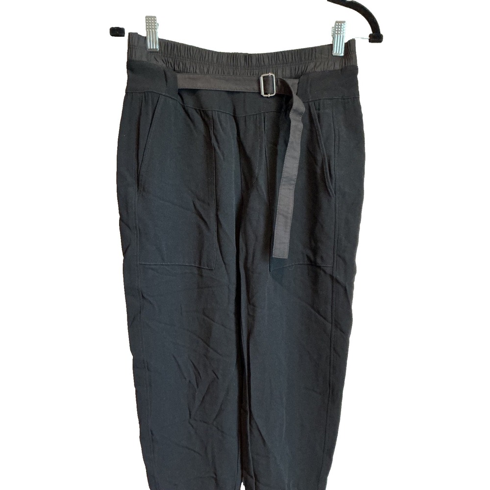 Helmut Lang Size 2 Pants Womens Black Crepe Tapered Leg Relaxed Crop Belted